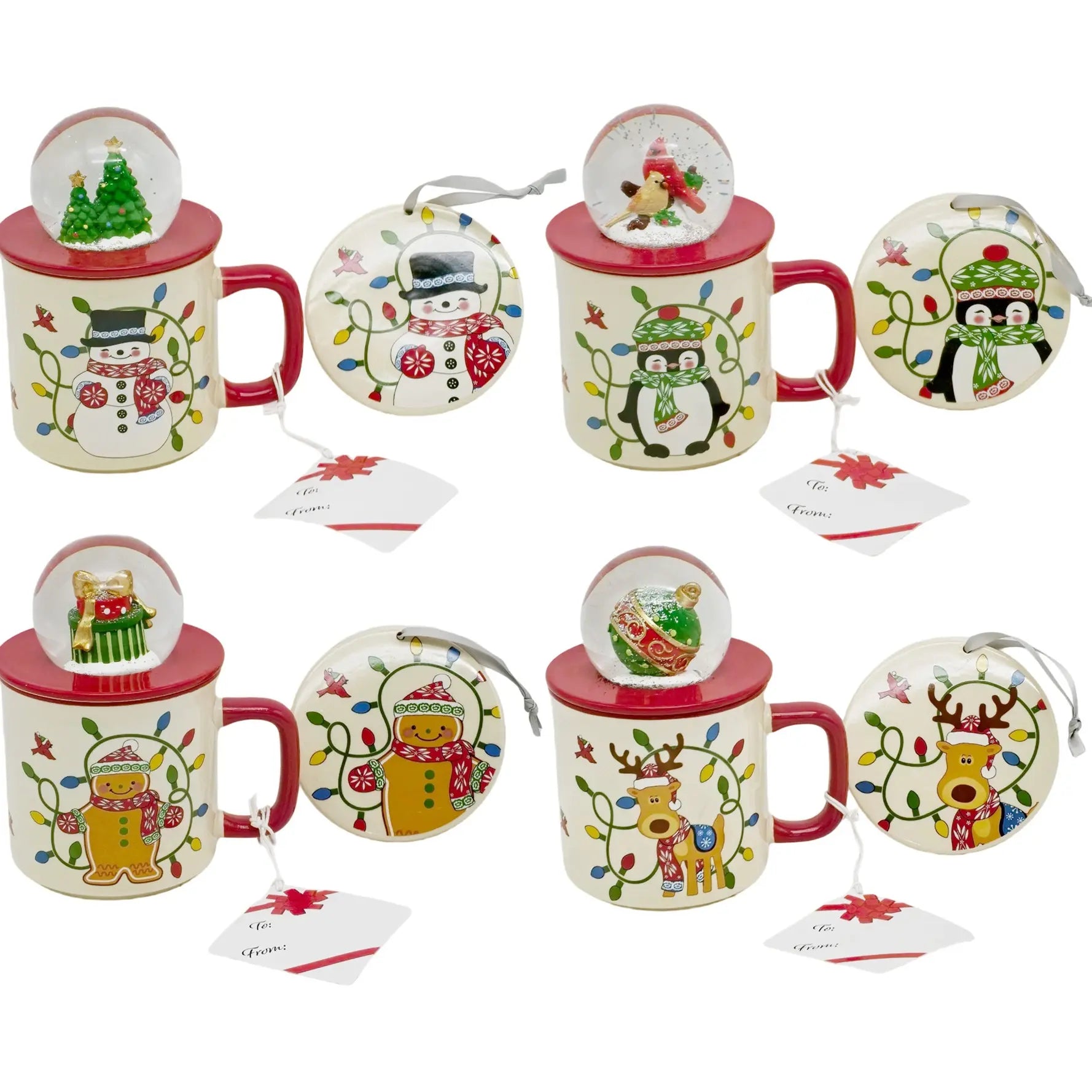 Temp-Tations Set of 4 18Oz Mugs with Snow Globe Topper & Lid-It
