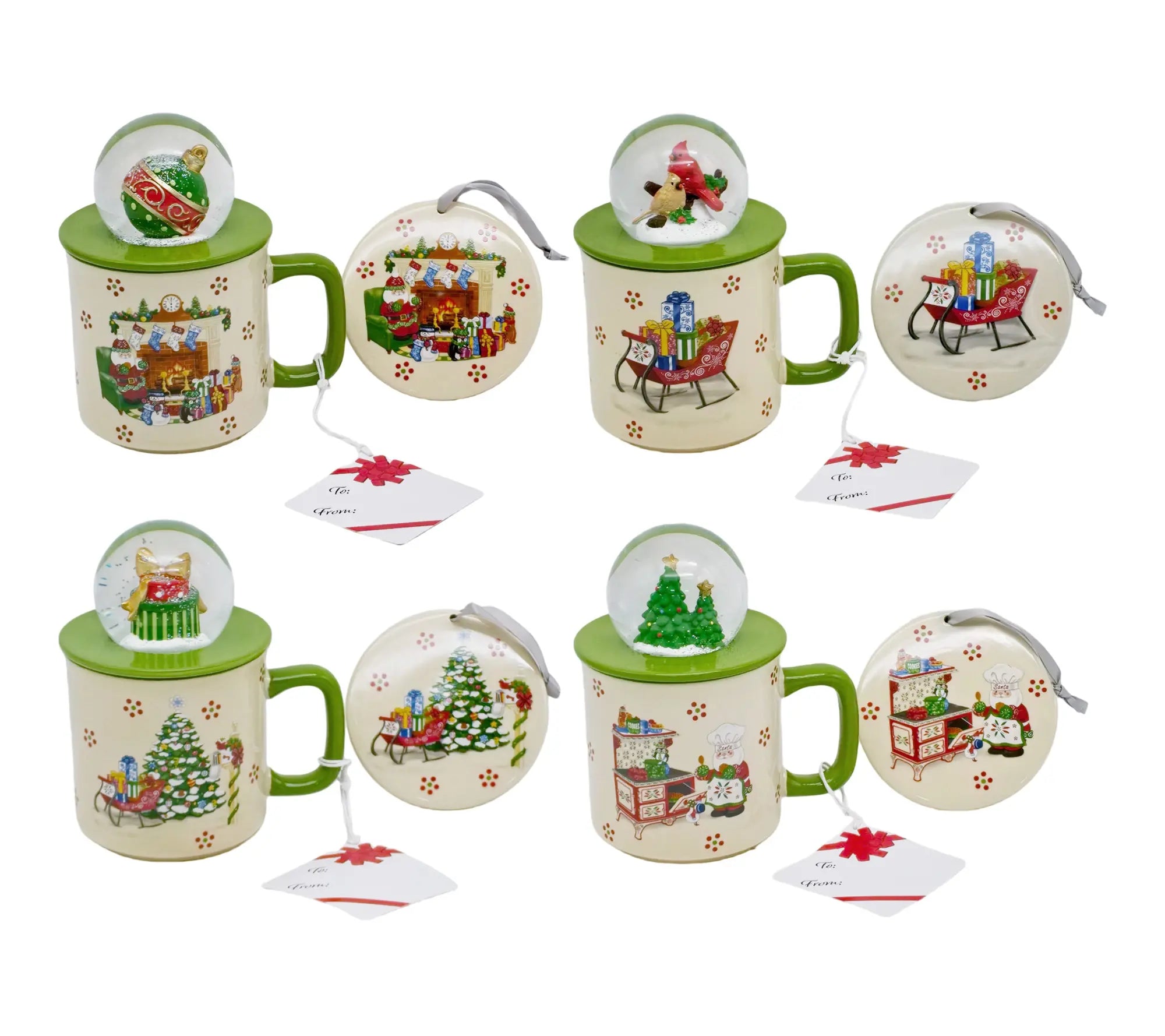 Temp-Tations Set of 4 18Oz Mugs with Snow Globe Topper & Lid-It