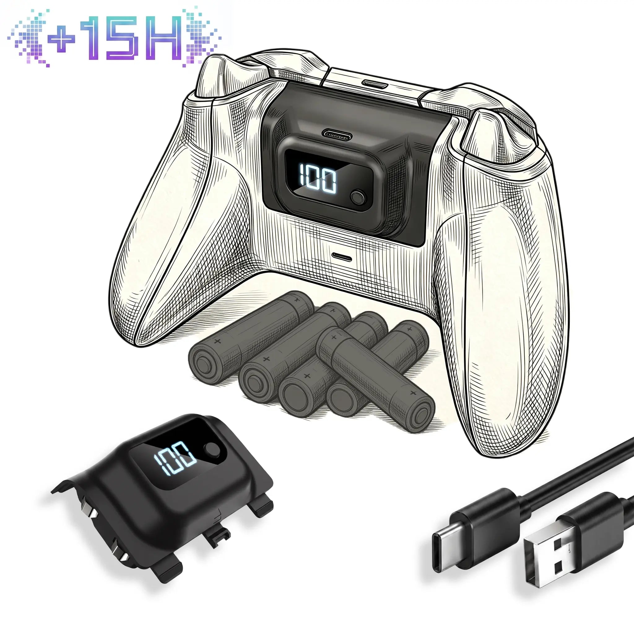 Tuodes 15-Hour Battery Pack for Xbox Series X Controller with 1200mAh Capacity and USB Cable for Enhanced Gaming Experience on Xbox Series S