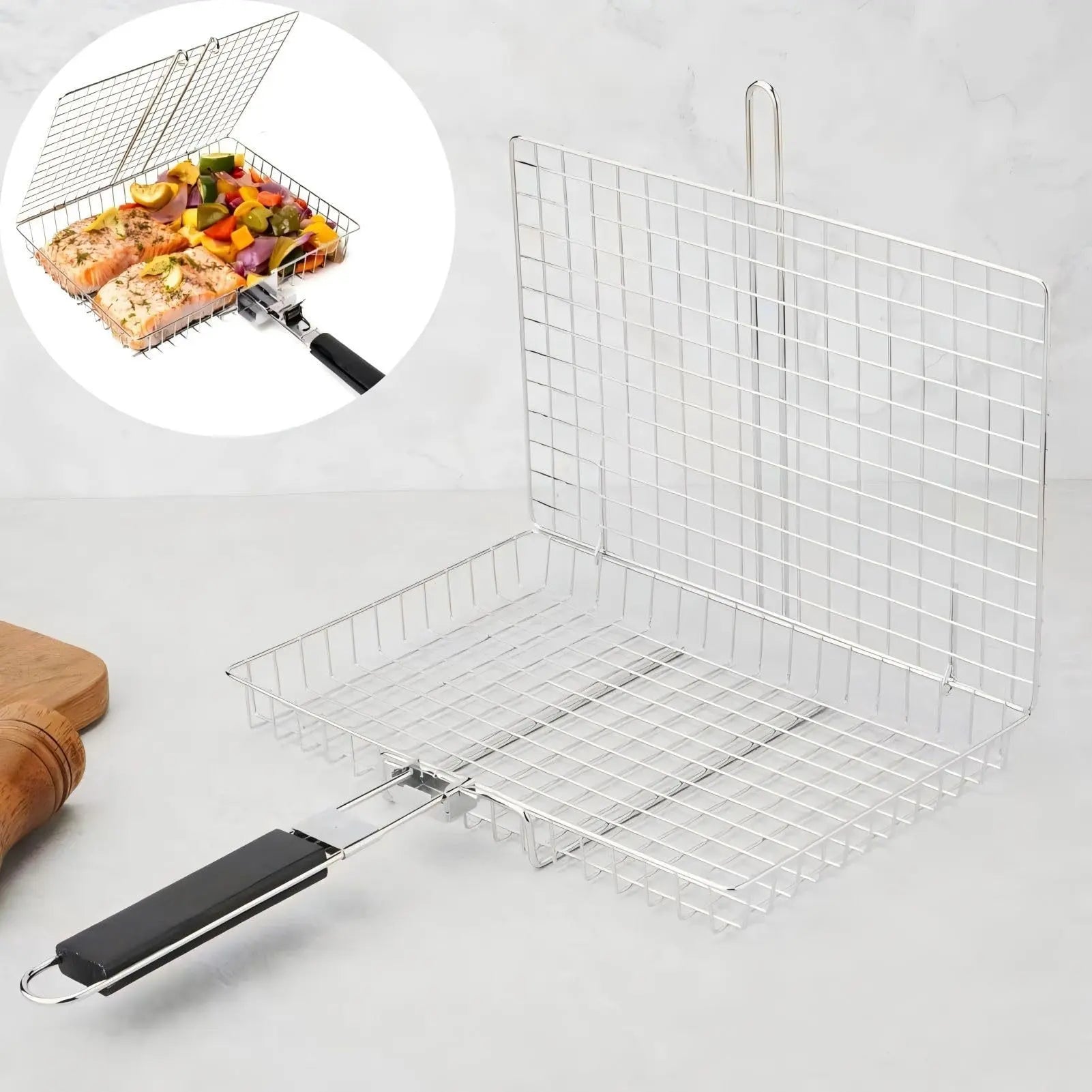 Summerwins Rectangular Carbon Steel Outdoor BBQ Grill Net - Single Roomier Sheet Grid Rack with Handle, Thick Durable Outdoor Cooking Barbecue Utensils for Home & Festive Supplies,Sohochic