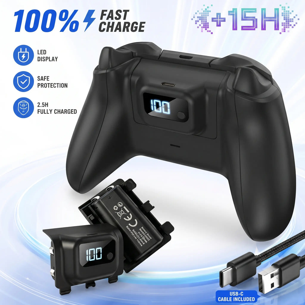 Tuodes 15-Hour Battery Pack for Xbox Series X Controller with 1200mAh Capacity and USB Cable for Enhanced Gaming Experience on Xbox Series S