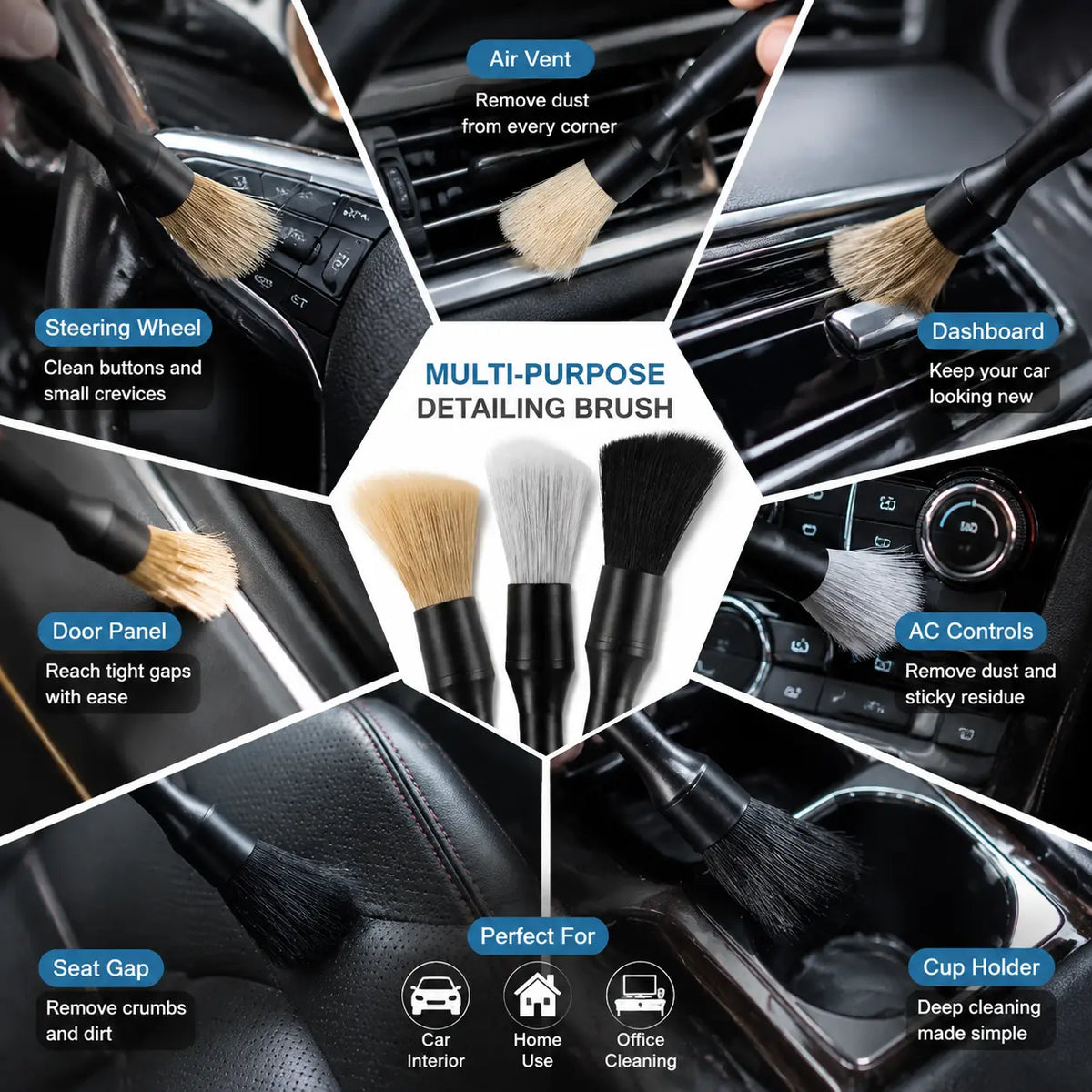 4 Counts Set Car Detailing Products,Soft Professional Portable Brush for Car Interior Cleaning & Dust Removal, Car Valeting Kit,Car Interior Cleaning Brush Set, Cleaning Supplies,Automotive.