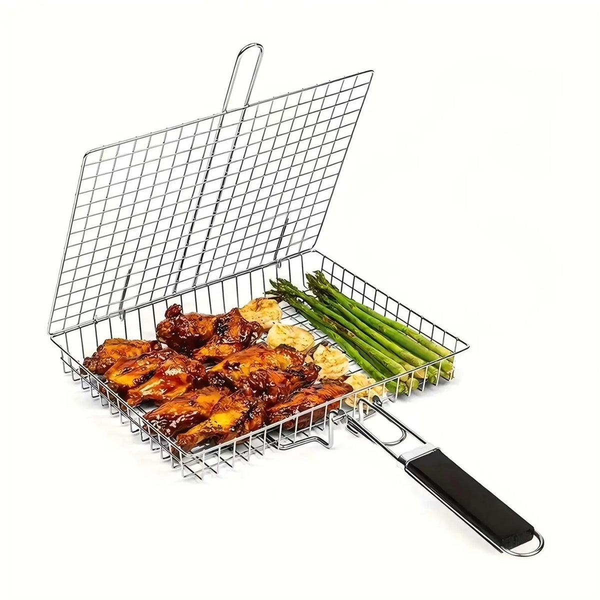 Summerwins Rectangular Carbon Steel Outdoor BBQ Grill Net - Single Roomier Sheet Grid Rack with Handle, Thick Durable Outdoor Cooking Barbecue Utensils for Home & Festive Supplies,Sohochic