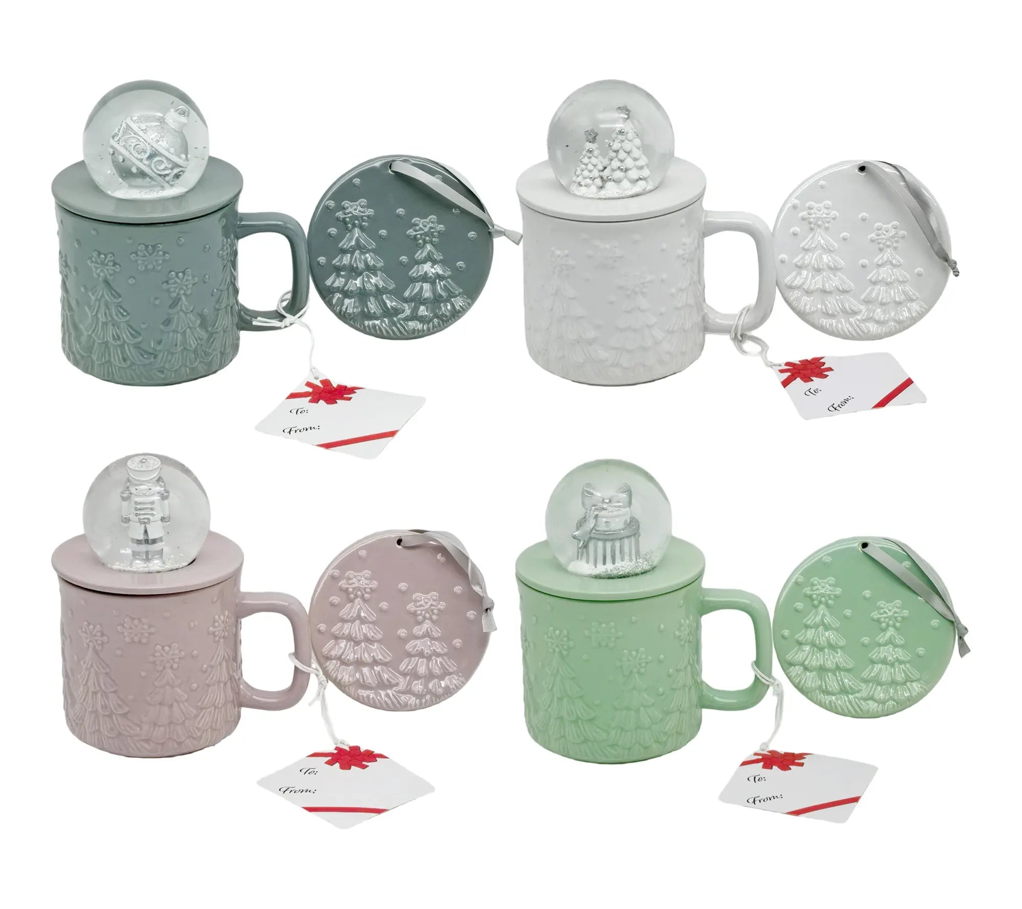 Temp-Tations Set of 4 18Oz Mugs with Snow Globe Topper & Lid-It