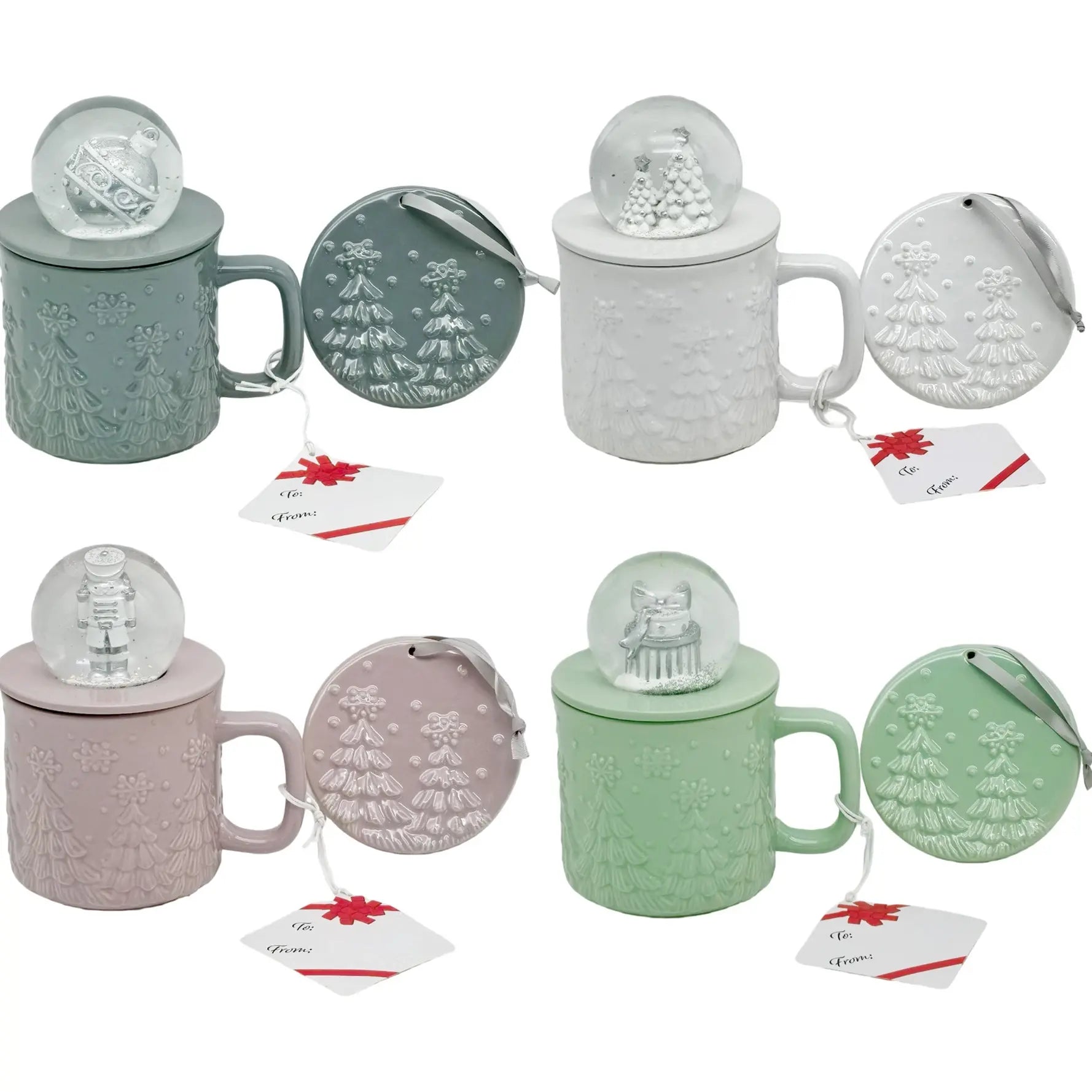 Temp-Tations Set of 4 18Oz Mugs with Snow Globe Topper & Lid-It