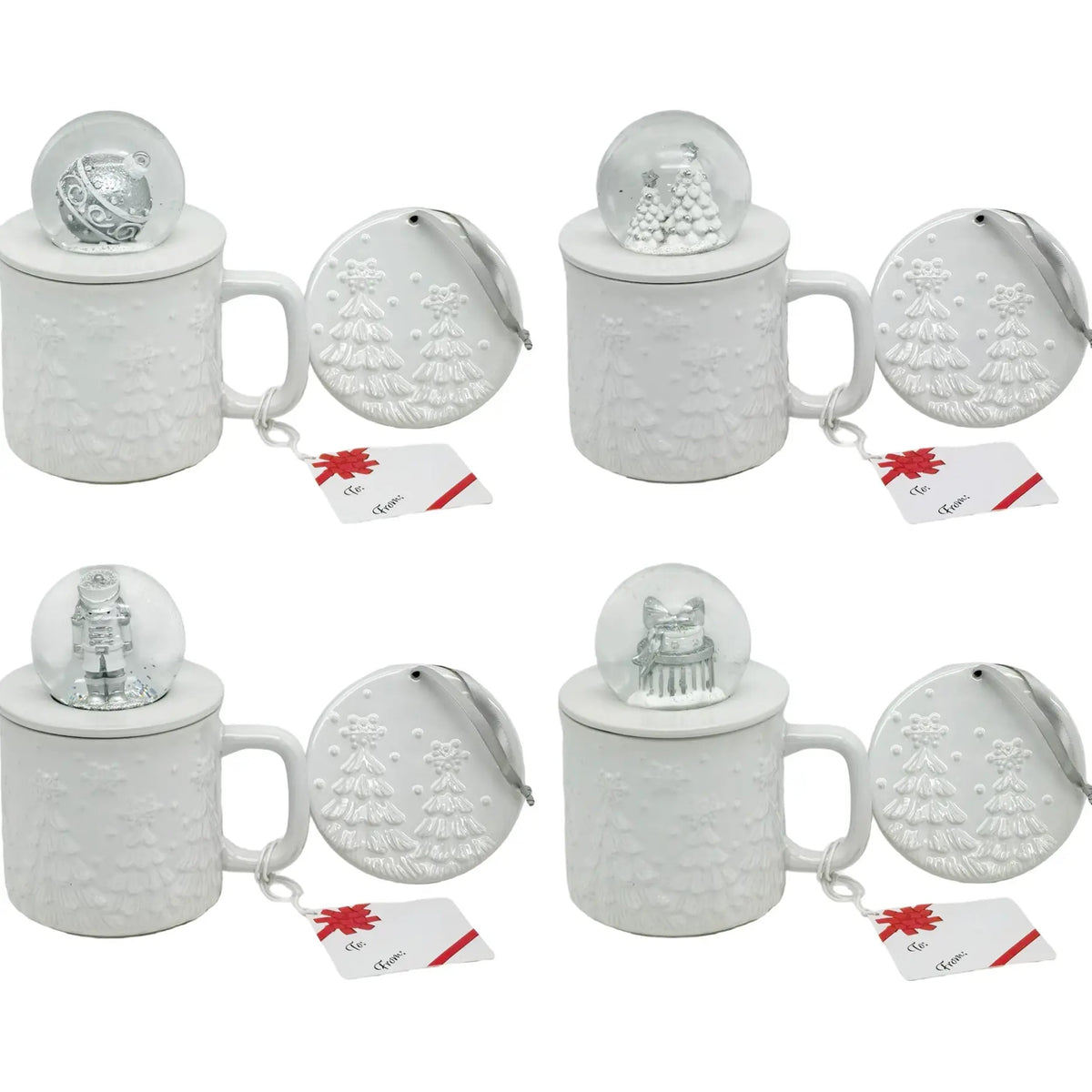 Temp-Tations Set of 4 18Oz Mugs with Snow Globe Topper & Lid-It