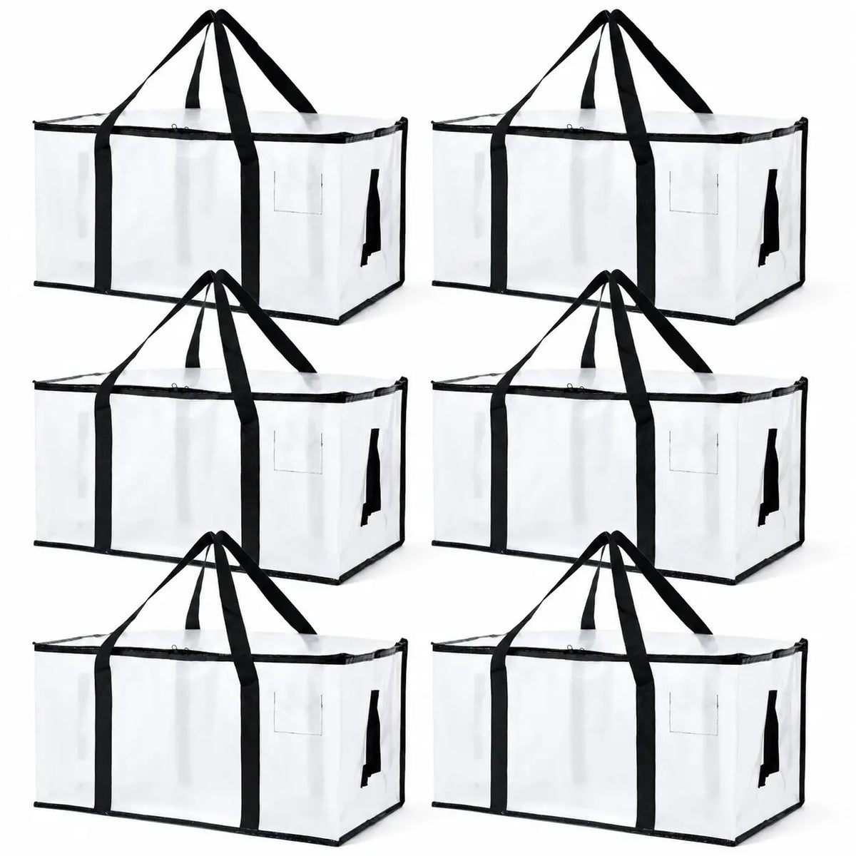6-Pack 25-Gal Extra Large Zip Closure Storage Bags, Heavy-Duty Coated PE Foldable Waterproof Home Organizers with Reinforced Handles, Tag Pockets, 29"L X14"W X13"H, 65 Lbs Capacity for Moving, Clothes, Camping, Closet Organizer, Waterproof Organizer