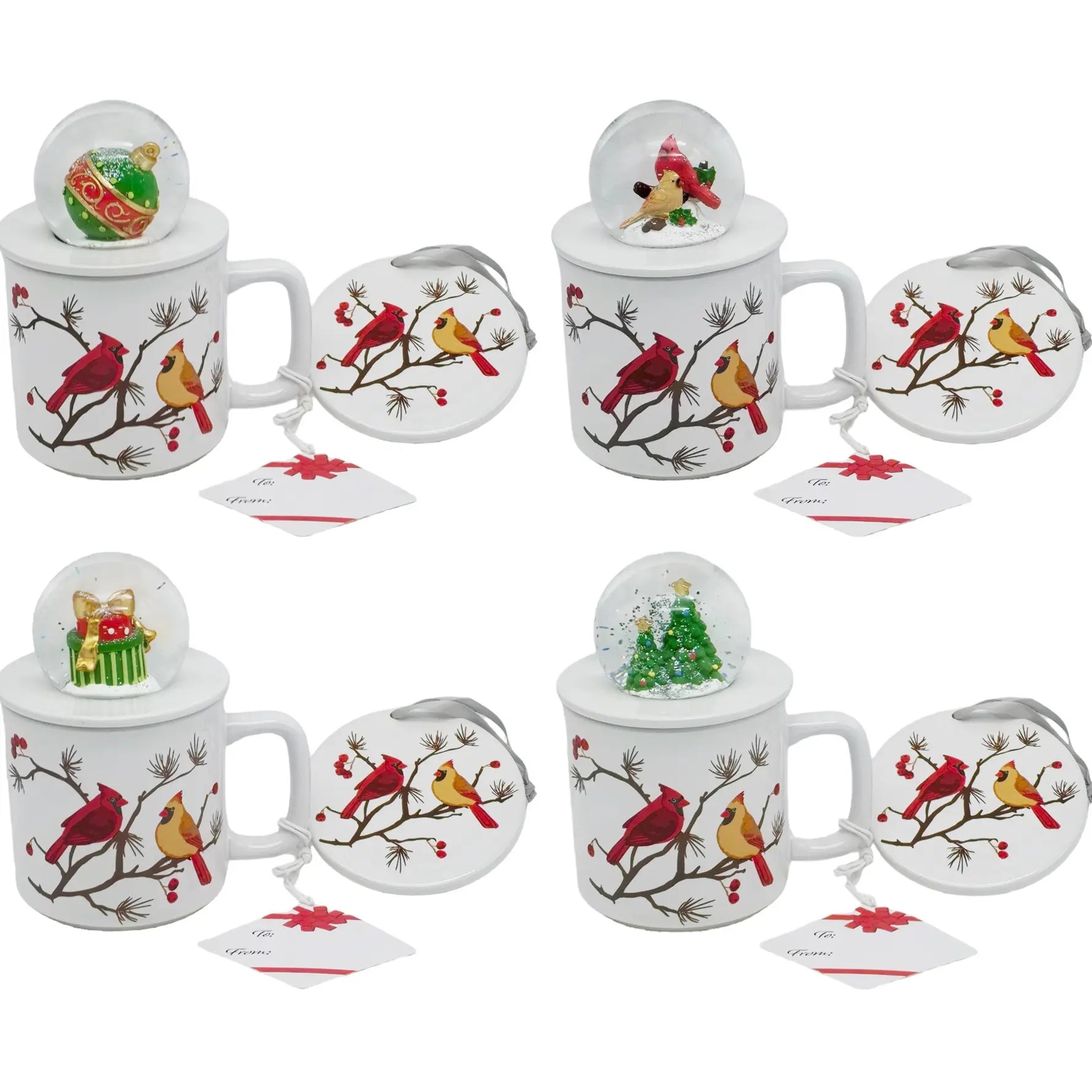 Temp-Tations Set of 4 18Oz Mugs with Snow Globe Topper & Lid-It