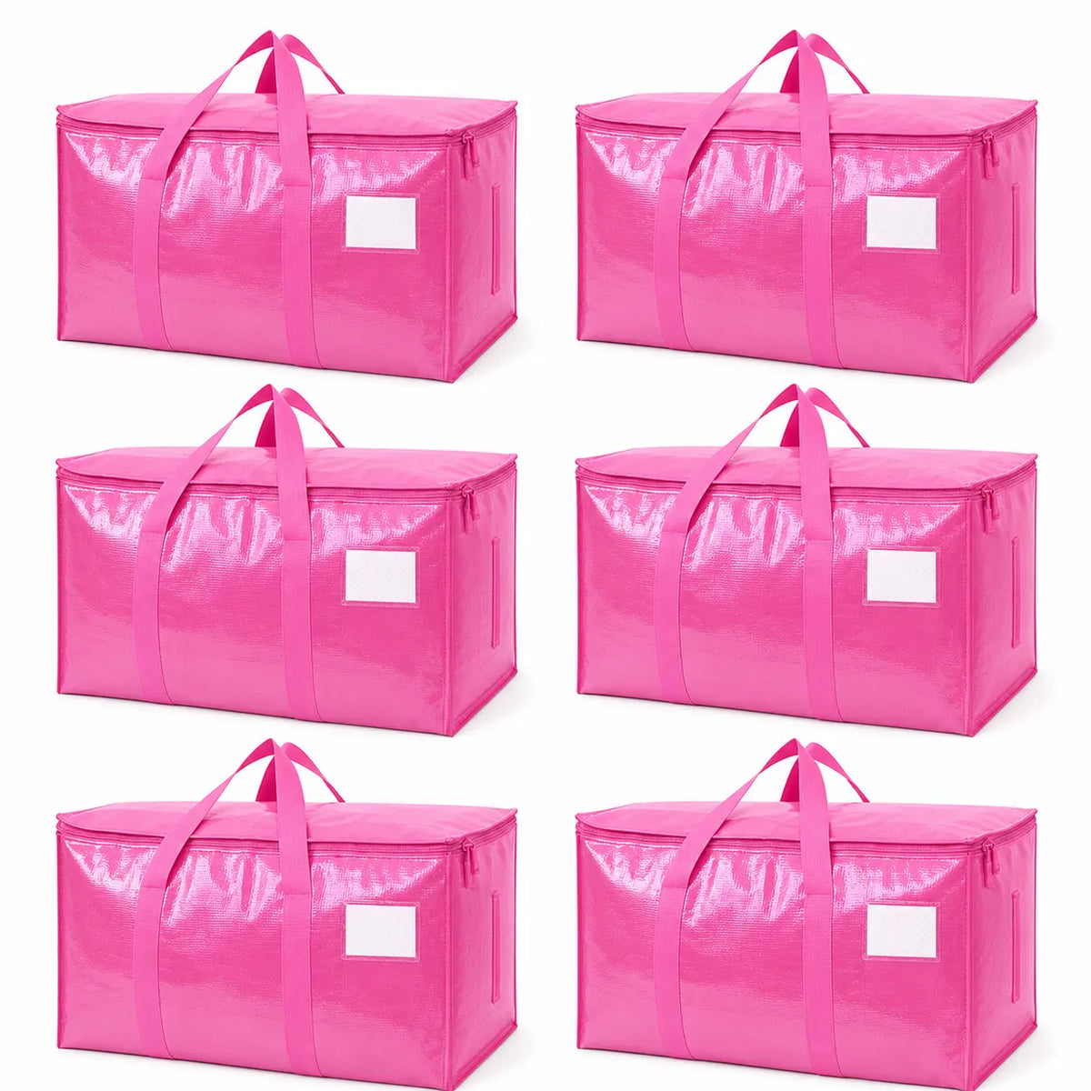 6-Pack 25-Gal Extra Large Zip Closure Storage Bags, Heavy-Duty Coated PE Foldable Waterproof Home Organizers with Reinforced Handles, Tag Pockets, 29"L X14"W X13"H, 65 Lbs Capacity for Moving, Clothes, Camping, Closet Organizer, Waterproof Organizer