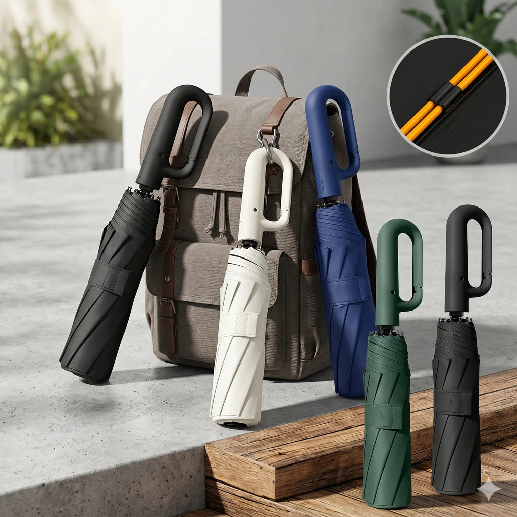 Automatic Folding Umbrella with Pouch - 1-Count, 10-Rib Metal/Fabric, Compact Folded, Auto Open-Close, Windproof Waterproof Rain/Sun Umbrella for Men & Women, Reinforced for Travel & Daily Use