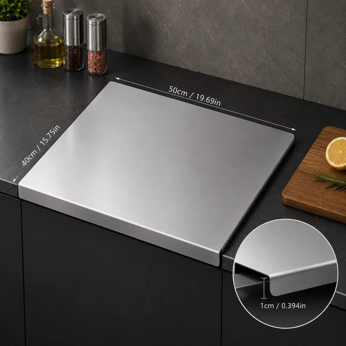 Stainless Steel Chopping Board - Anti-Slip Base, Mold-Resistant Kitchen Supply, Minimalist Essential Household Kitchen Accessory for Knife Use, Home Decor