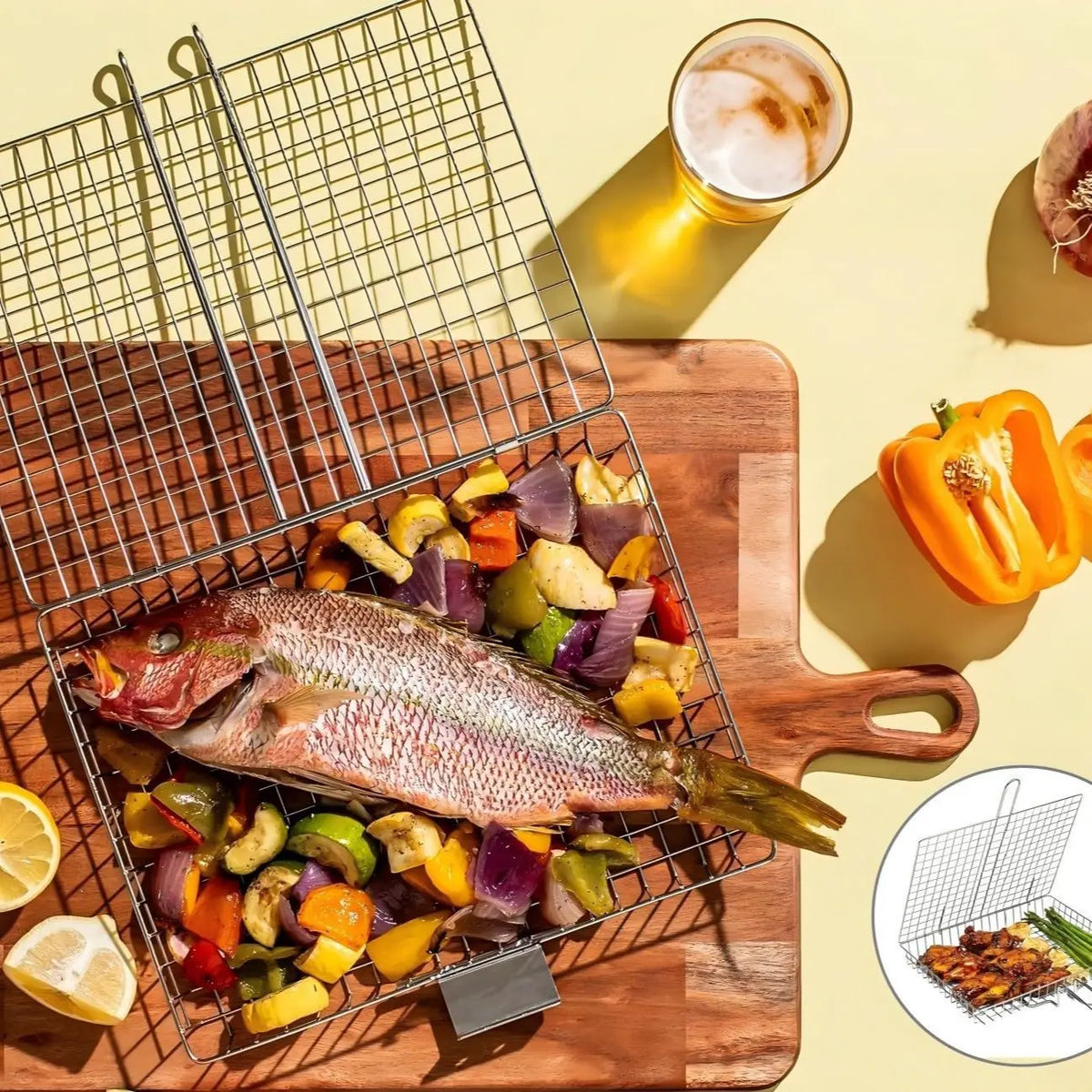 Summerwins Rectangular Carbon Steel Outdoor BBQ Grill Net - Single Roomier Sheet Grid Rack with Handle, Thick Durable Outdoor Cooking Barbecue Utensils for Home & Festive Supplies,Sohochic