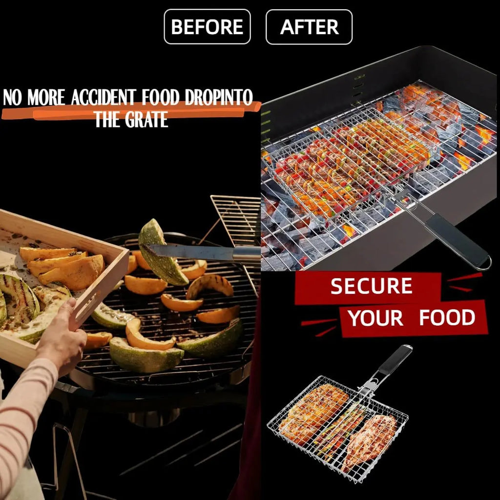 Summerwins Rectangular Carbon Steel Outdoor BBQ Grill Net - Single Roomier Sheet Grid Rack with Handle, Thick Durable Outdoor Cooking Barbecue Utensils for Home & Festive Supplies,Sohochic
