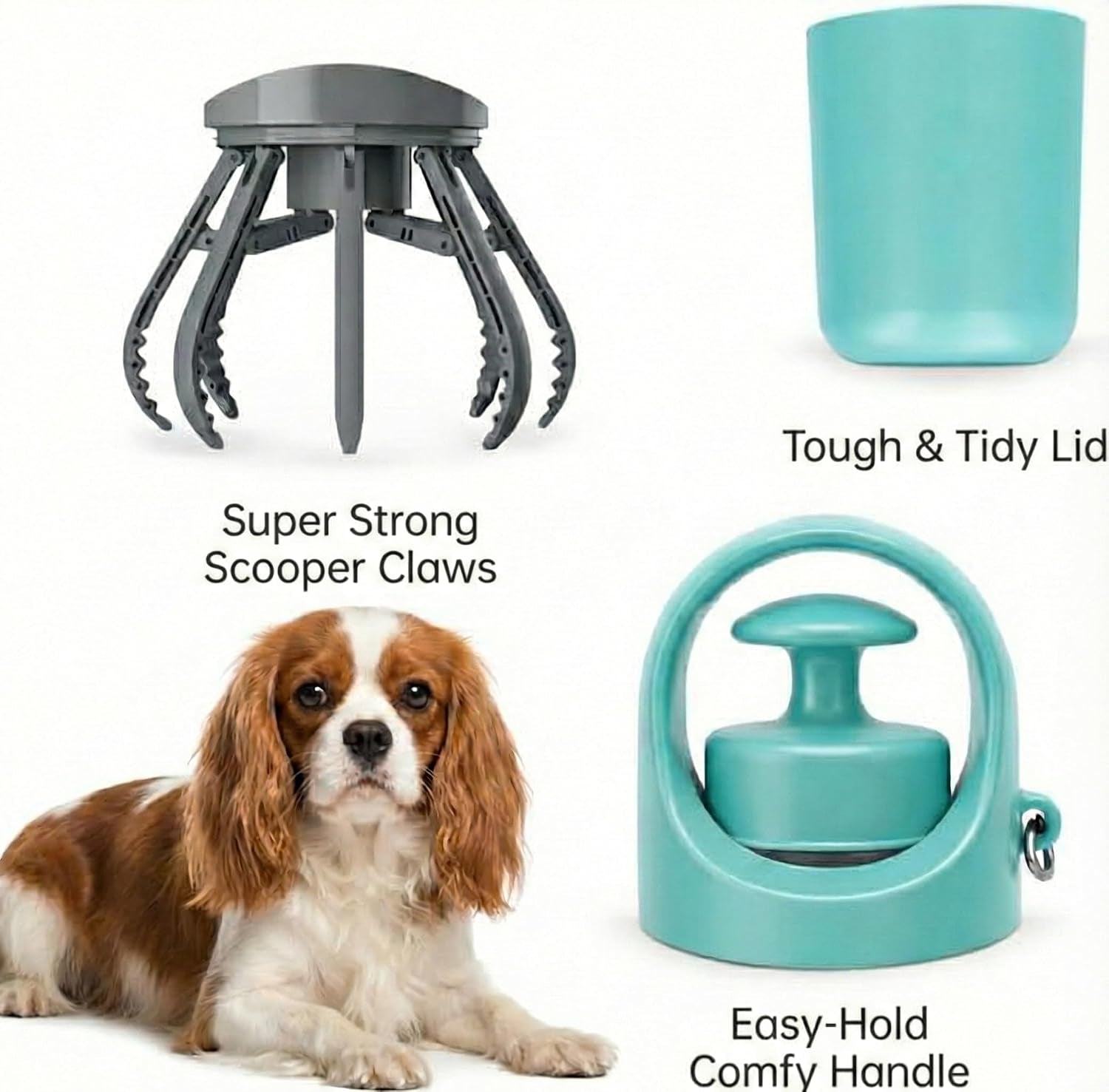 Dog Pooper Scooper with 1 Waste Bag Roll (15 Bags), Portable No-Touch Dog Waste Pickup Kit