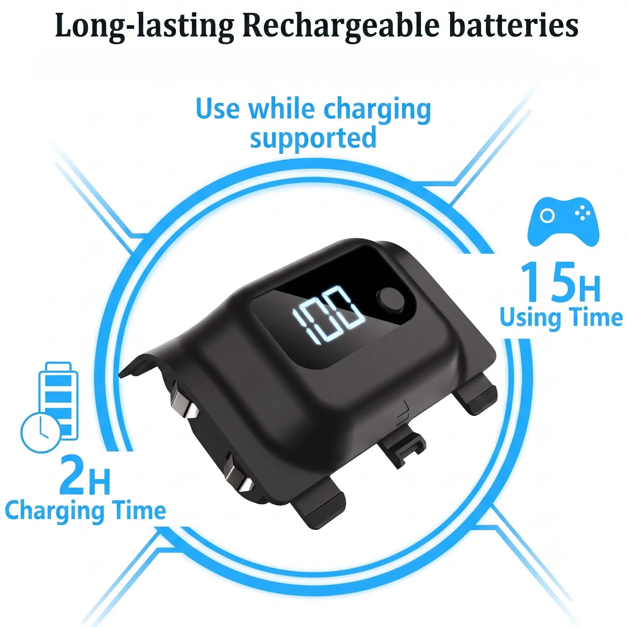 Tuodes 15-Hour Battery Pack for Xbox Series X Controller with 1200mAh Capacity and USB Cable for Enhanced Gaming Experience on Xbox Series S