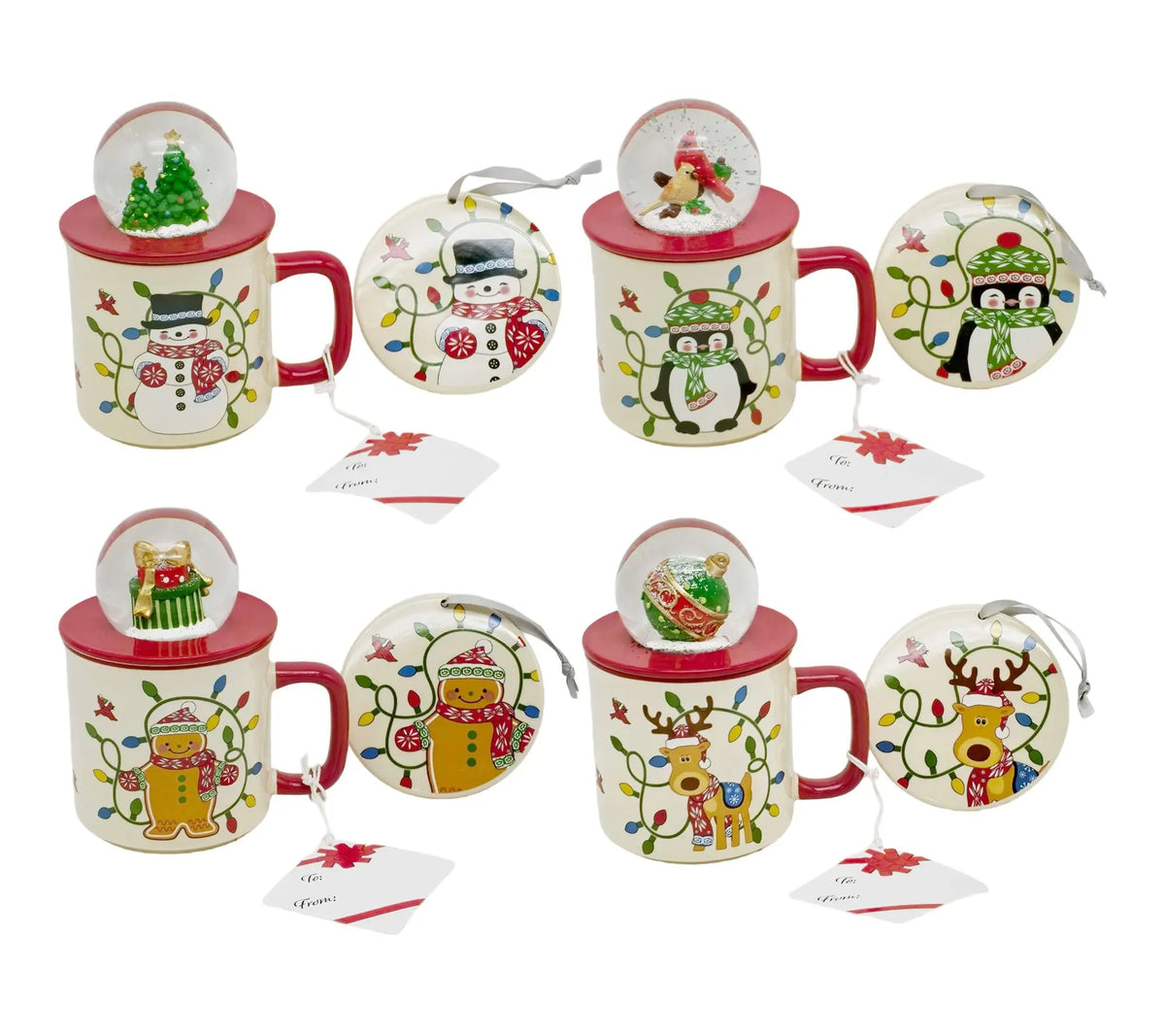 Temp-Tations Set of 4 18Oz Mugs with Snow Globe Topper & Lid-It