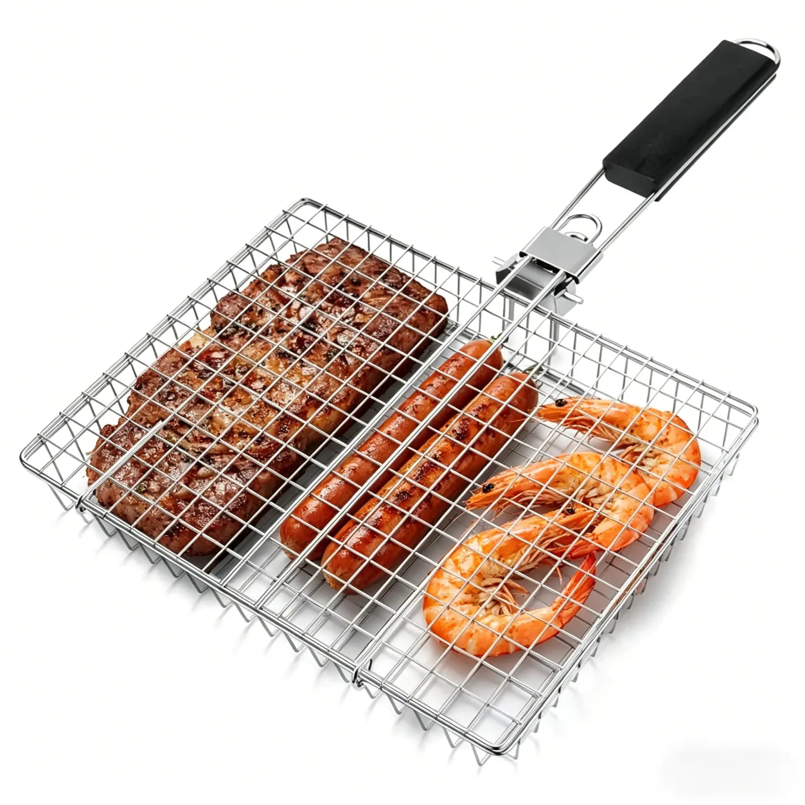 Summerwins Rectangular Carbon Steel Outdoor BBQ Grill Net - Single Roomier Sheet Grid Rack with Handle, Thick Durable Outdoor Cooking Barbecue Utensils for Home & Festive Supplies,Sohochic