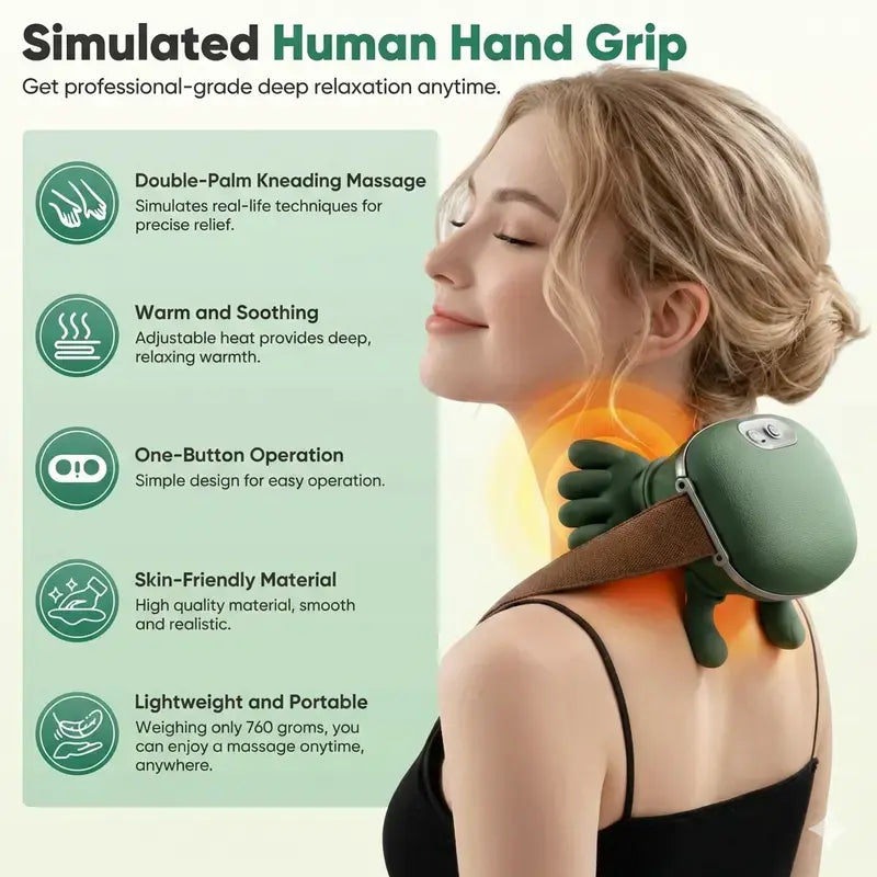Aedwdpe Electric Bionic Hand Neck & Shoulder Massager - 3D Kneading, Heating, Rechargeable, Wireless, Portable, Adjustable Speed, Lightweight, Unisex, Wrist Pain Relief,Sohochic
