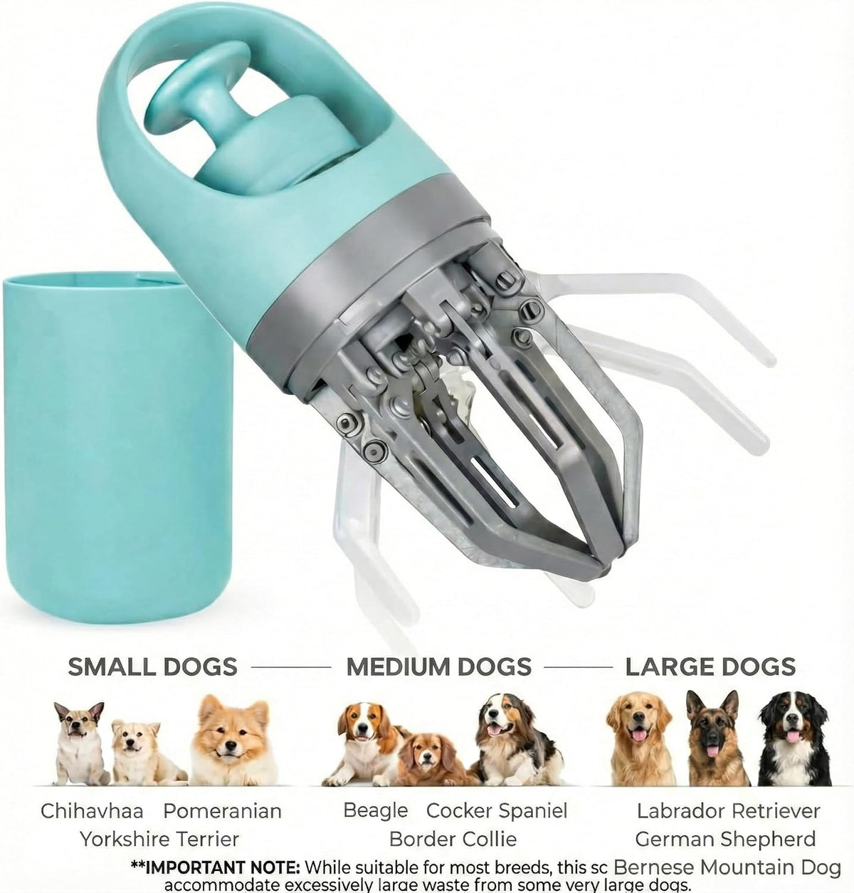Dog Pooper Scooper with 1 Waste Bag Roll (15 Bags), Portable No-Touch Dog Waste Pickup Kit
