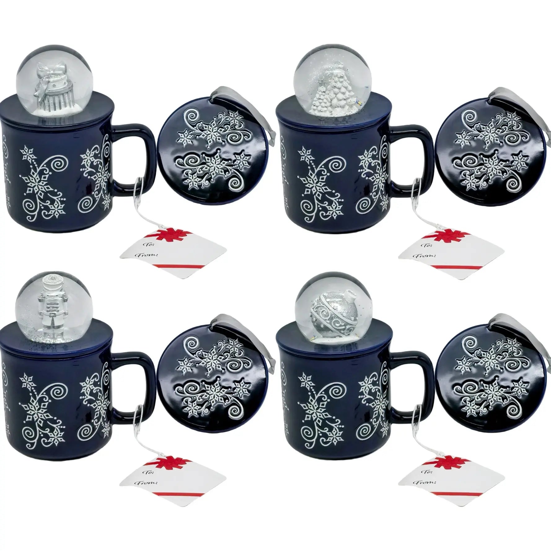 Temp-Tations Set of 4 18Oz Mugs with Snow Globe Topper & Lid-It