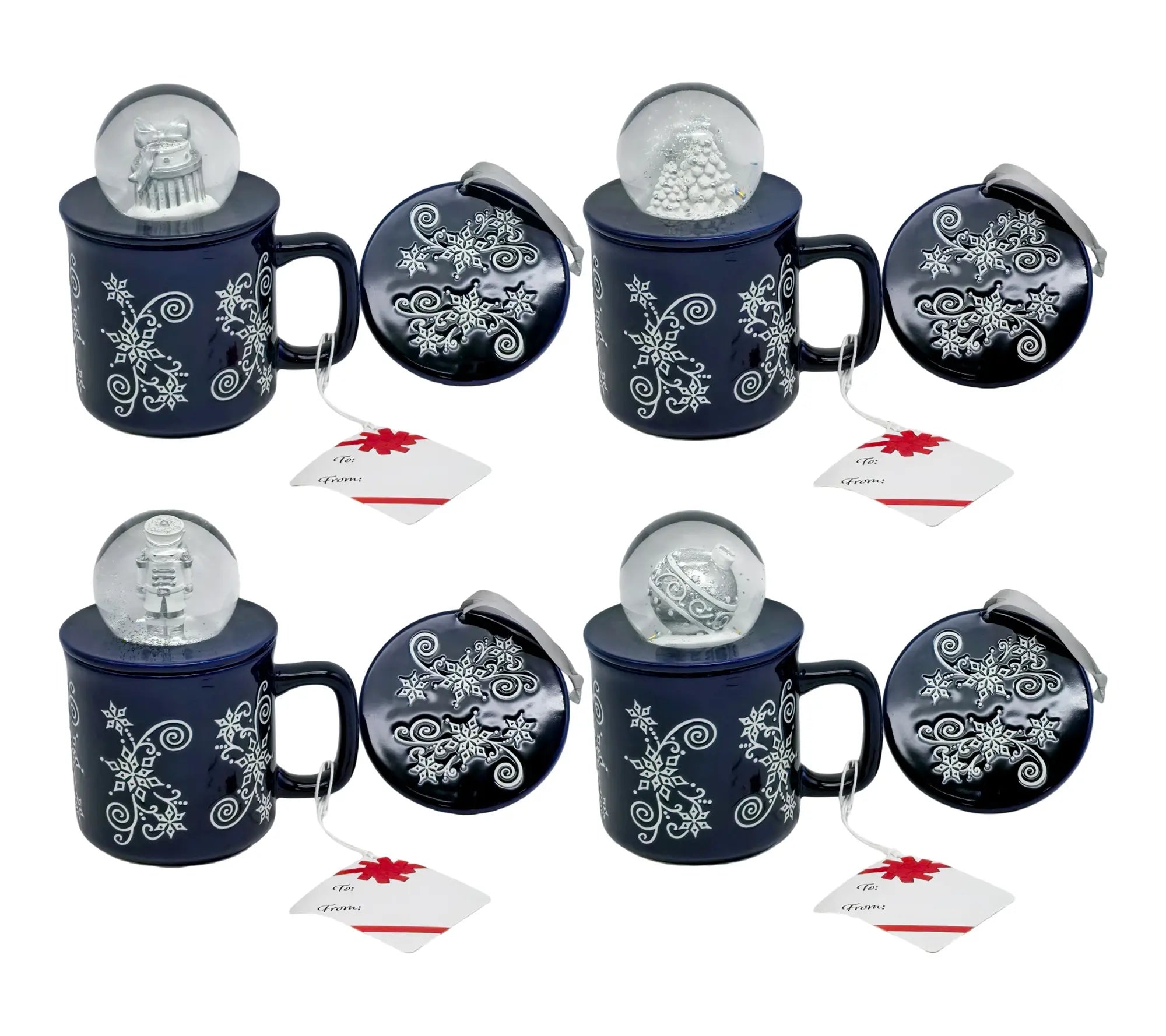Temp-Tations Set of 4 18Oz Mugs with Snow Globe Topper & Lid-It