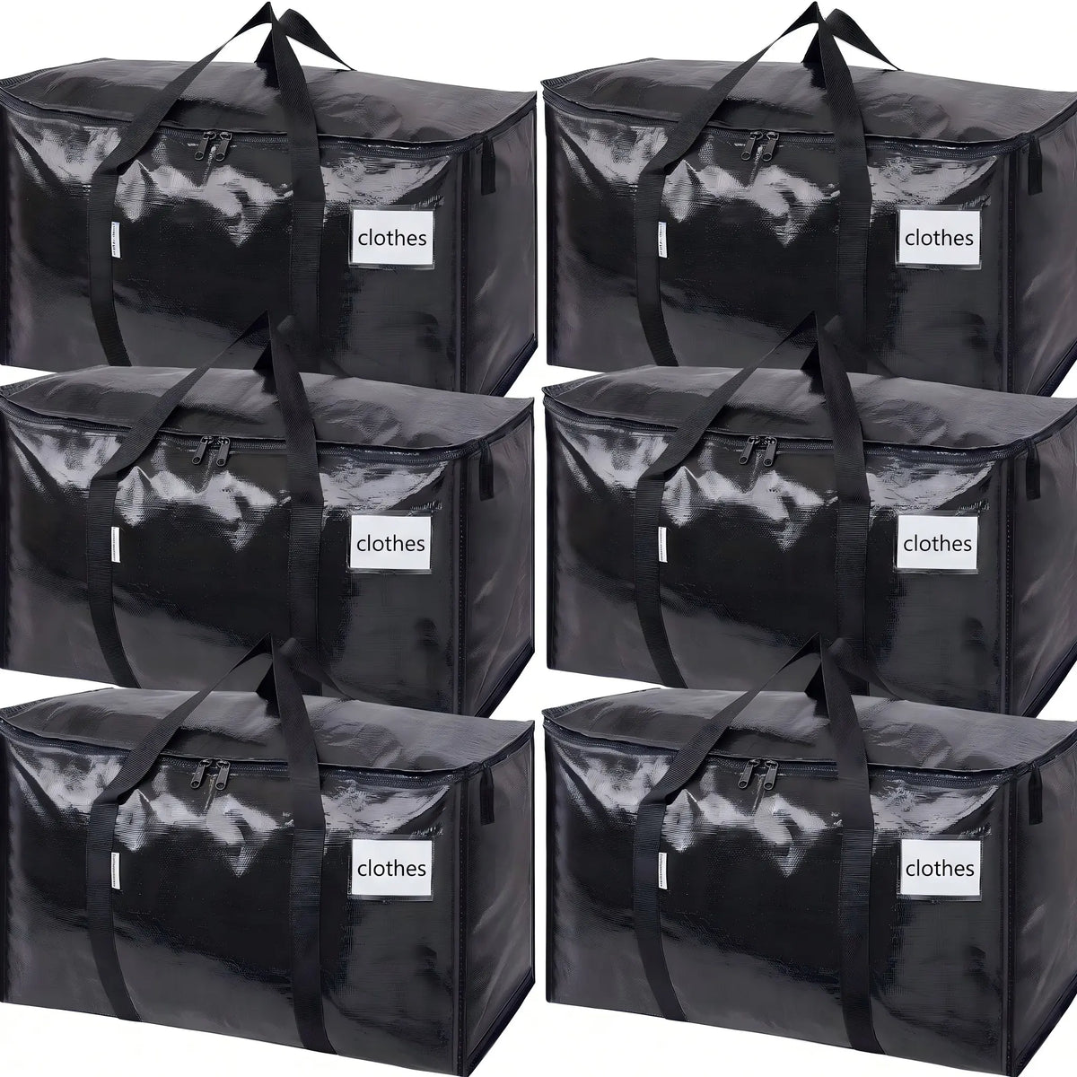 6-Pack 25-Gal Extra Large Zip Closure Storage Bags, Heavy-Duty Coated PE Foldable Waterproof Home Organizers with Reinforced Handles, Tag Pockets, 29"L X14"W X13"H, 65 Lbs Capacity for Moving, Clothes, Camping, Closet Organizer, Waterproof Organizer