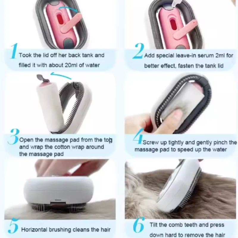 Pet Grooming Comb Cat Brush Long Hair Remover Brush for Dog Cat Silicone Wipe and Water Tank Pet Product Accessories