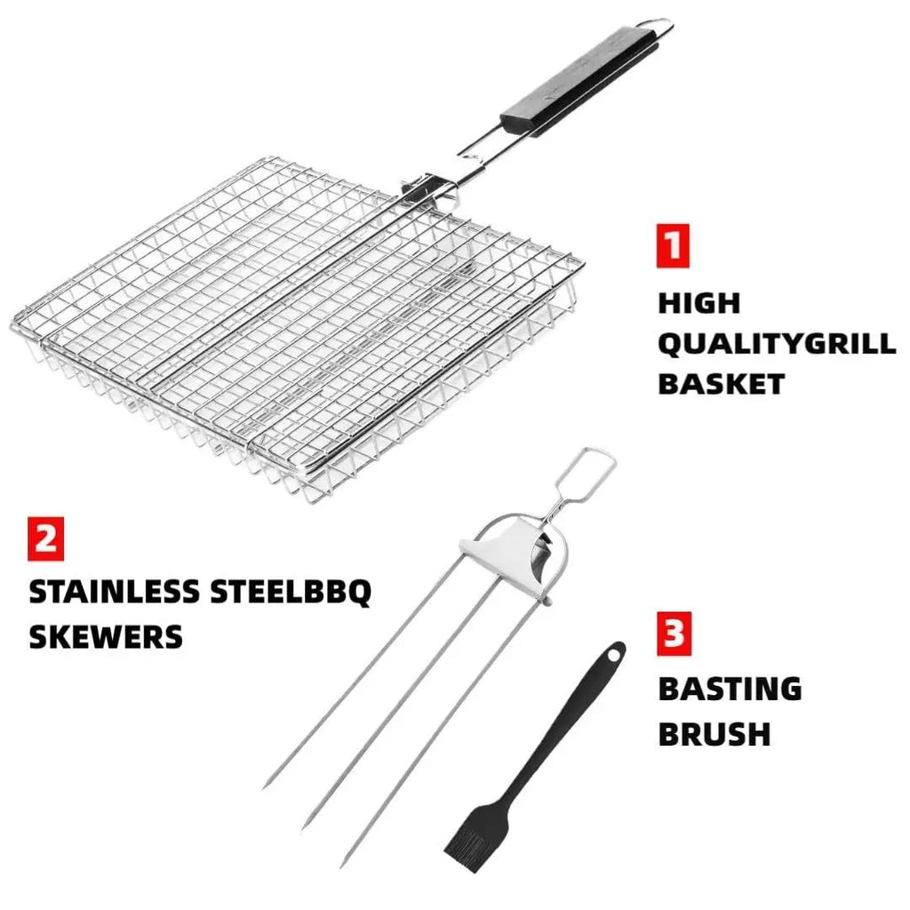 Summerwins Rectangular Carbon Steel Outdoor BBQ Grill Net - Single Roomier Sheet Grid Rack with Handle, Thick Durable Outdoor Cooking Barbecue Utensils for Home & Festive Supplies,Sohochic