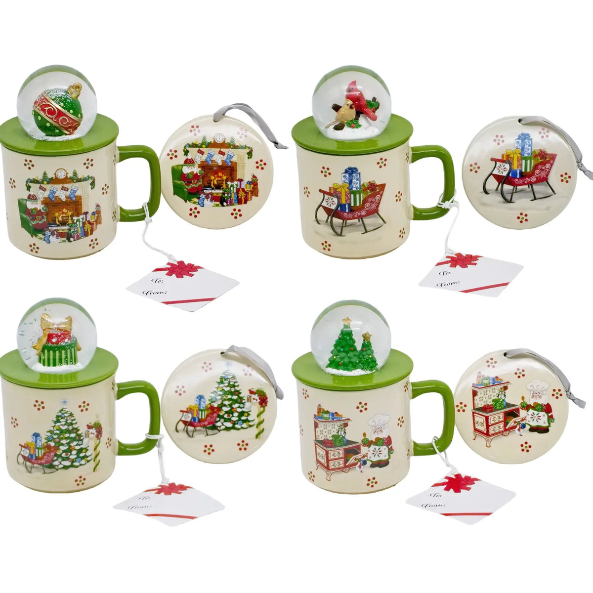 Temp-Tations Set of 4 18Oz Mugs with Snow Globe Topper & Lid-It
