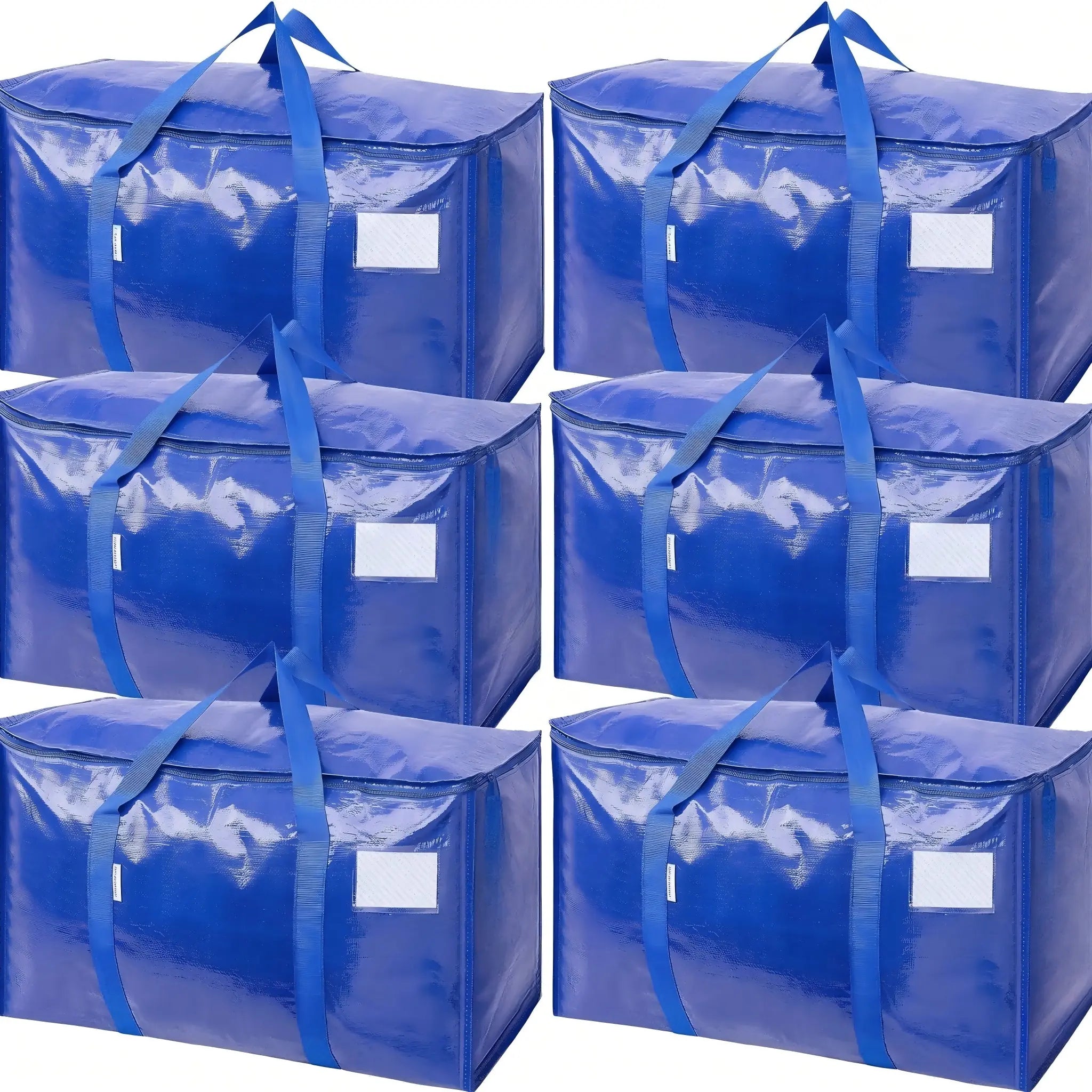 6-Pack 25-Gal Extra Large Zip Closure Storage Bags, Heavy-Duty Coated PE Foldable Waterproof Home Organizers with Reinforced Handles, Tag Pockets, 29"L X14"W X13"H, 65 Lbs Capacity for Moving, Clothes, Camping, Closet Organizer, Waterproof Organizer